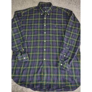 Ralph Lauren Shirt Mens Large Purple‎ Green Yellow Plaid Long Sleeve Blake Pony